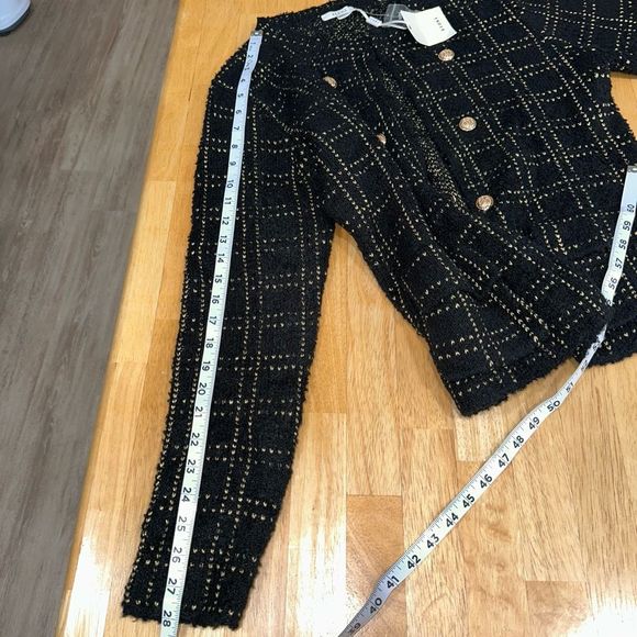 Sioni by Anthropologie Womens Black Grid Plaid Knit Cardigan Sweater NWT Large - Picture 8 of 9